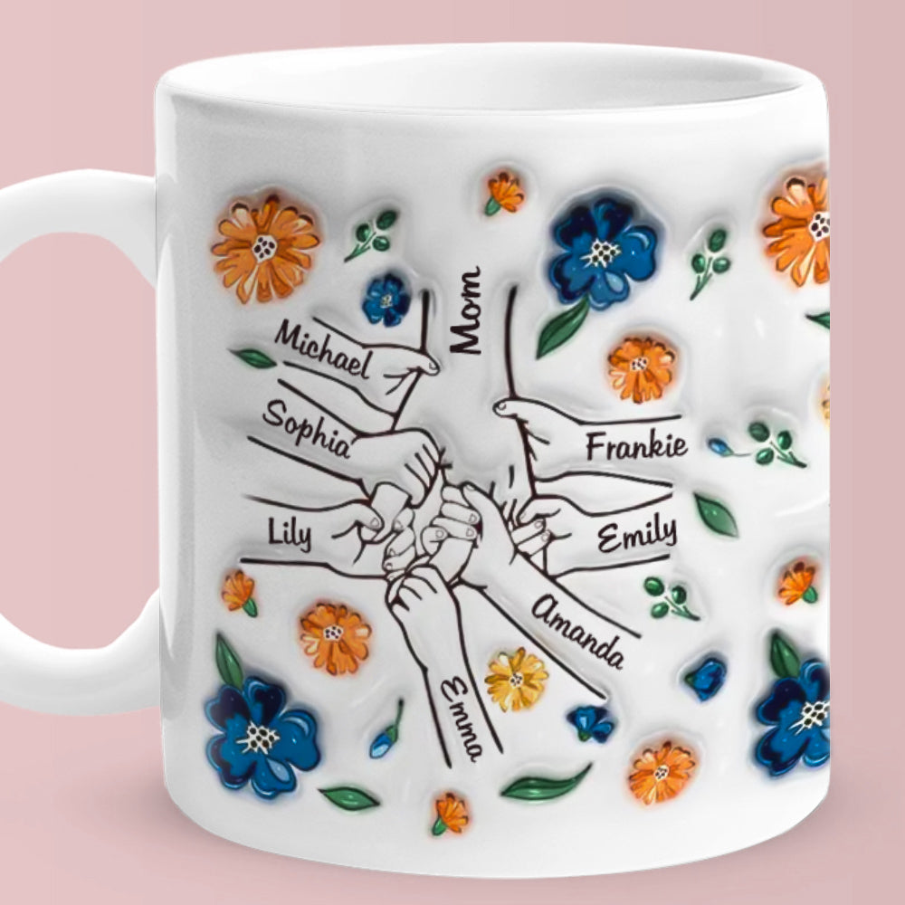 Personalised 'Hold My Hand, Hold My Heart' Family 3D Inflated Effect Mug - Unique Mother's Day Gift for Mum & Grandma
