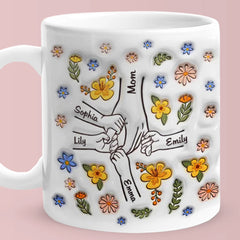 Personalised Engraved Hand in Hand Floral Mug - Mother's Day Gift with Custom Names