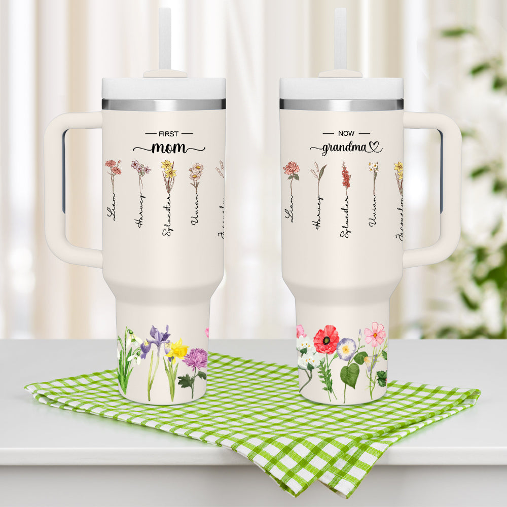 Personalised 'First Mum Now Grandma' 40oz Tumbler with Straw - Custom Birthday Gift for Grandma