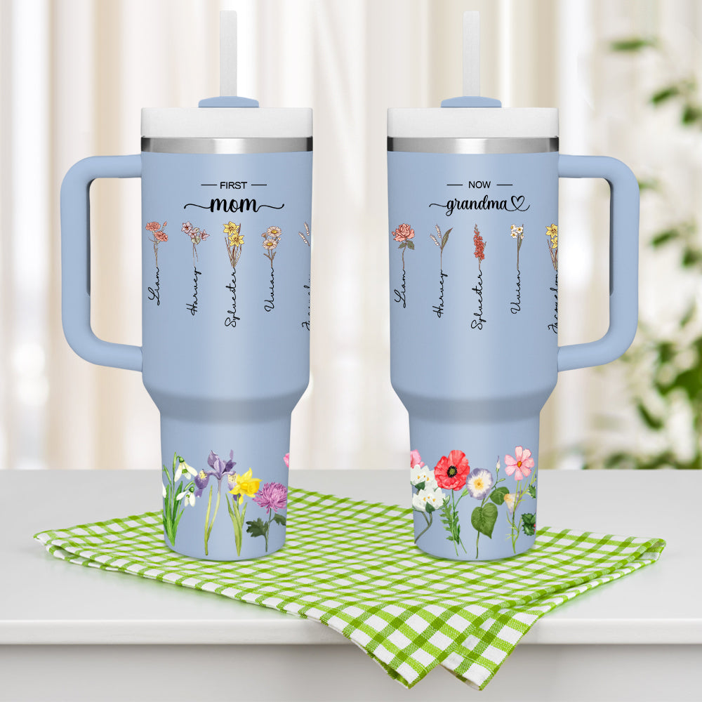 Personalised 'First Mum Now Grandma' 40oz Tumbler with Straw - Custom Birthday Gift for Grandma