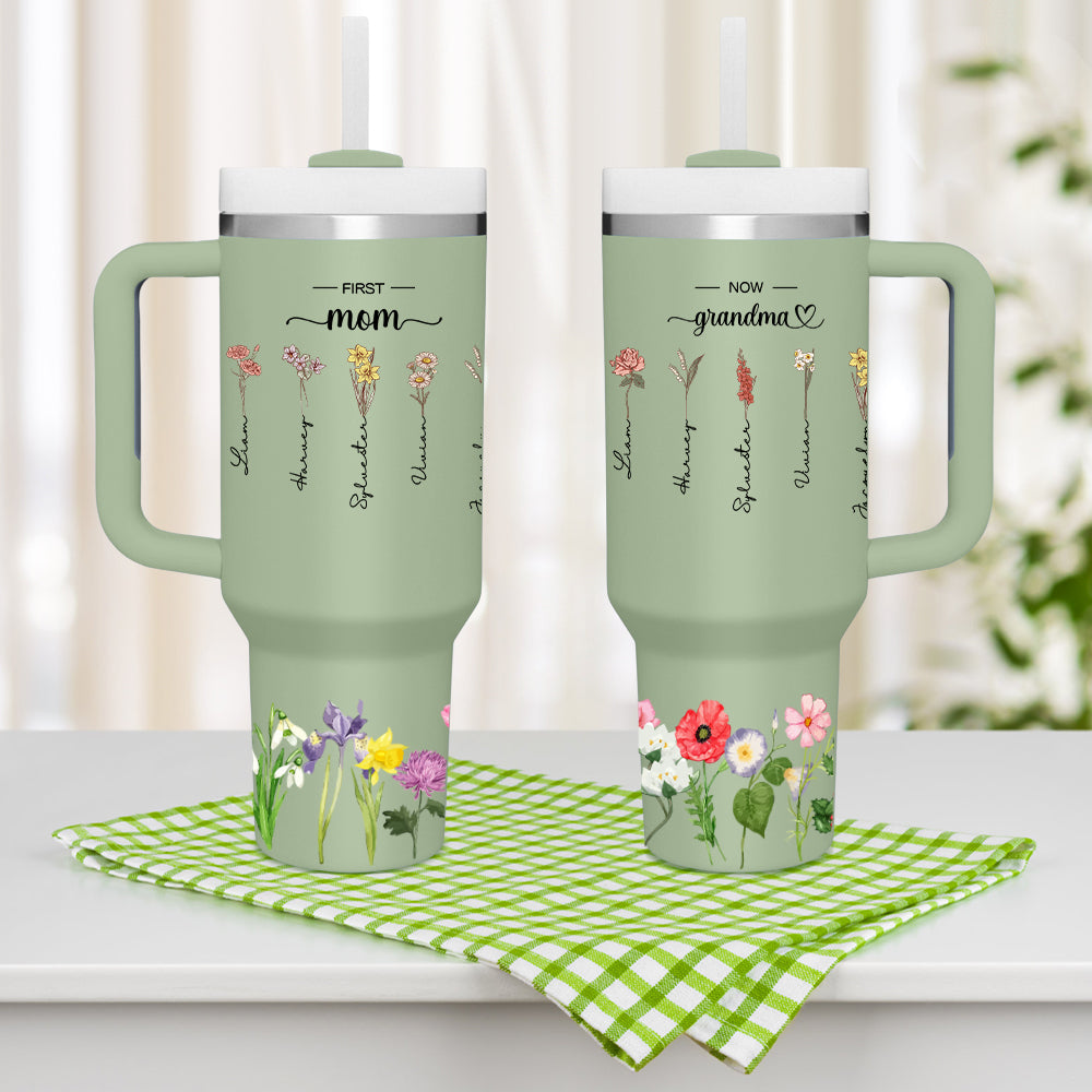 Personalised 'First Mum Now Grandma' 40oz Tumbler with Straw - Custom Birthday Gift for Grandma