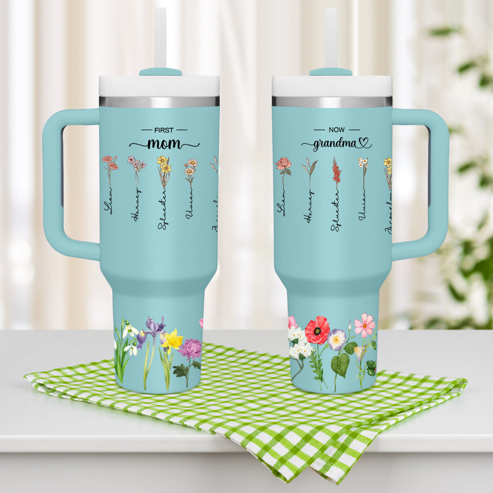 Personalised 'First Mum Now Grandma' 40oz Tumbler with Straw - Custom Birthday Gift for Grandma