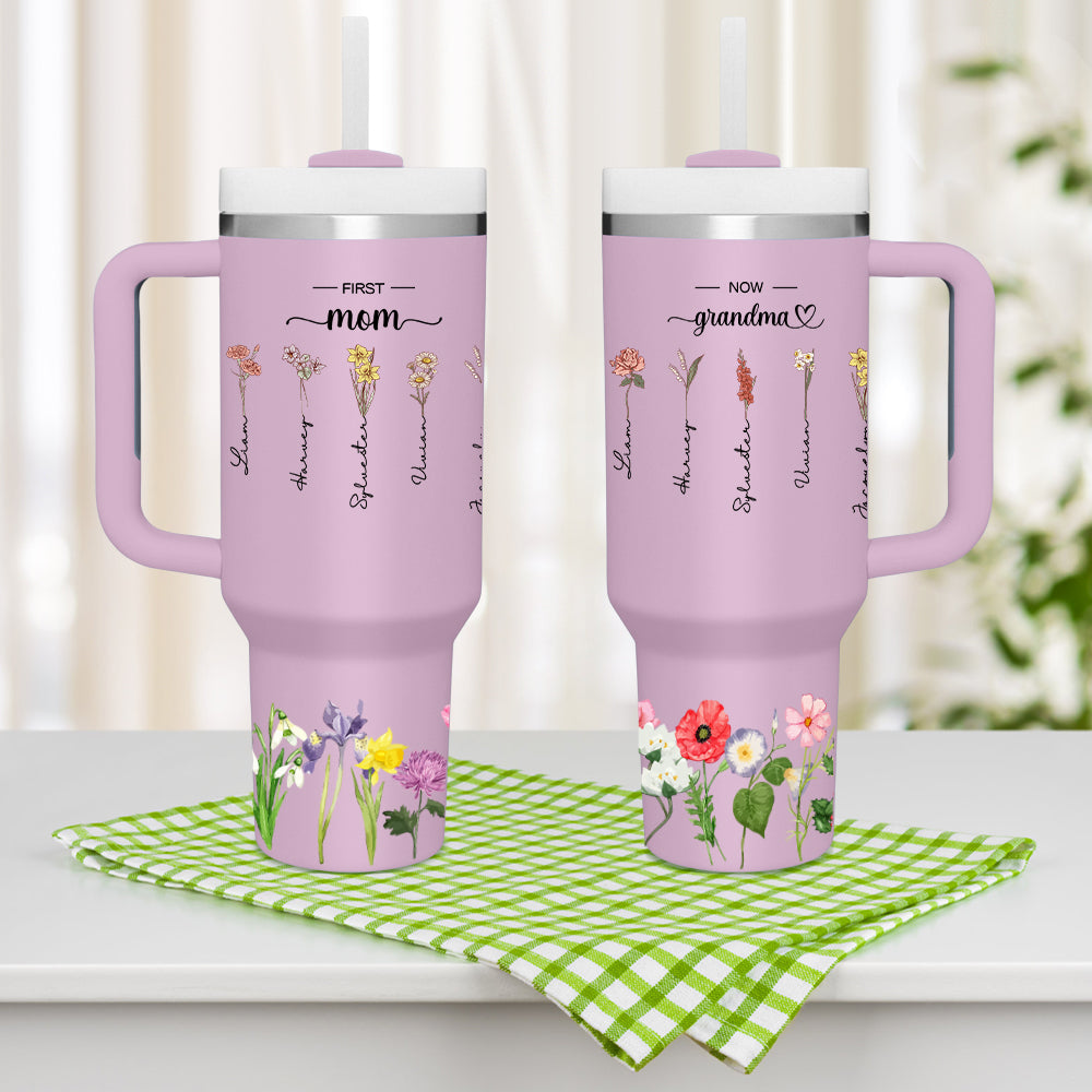 Personalised 'First Mum Now Grandma' 40oz Tumbler with Straw - Custom Birthday Gift for Grandma