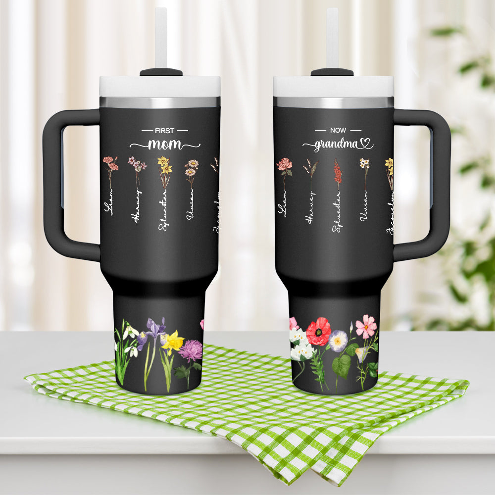 Personalised 'First Mum Now Grandma' 40oz Tumbler with Straw - Custom Birthday Gift for Grandma
