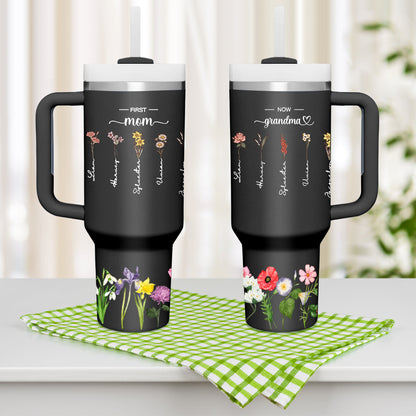 Personalised 'First Mum Now Grandma' 40oz Tumbler with Straw - Custom Birthday Gift for Grandma