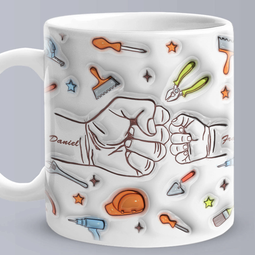 Personalised 3D Fist Bump Names Mug - Custom Gift for Dad & Grandpa