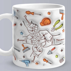 Personalised 3D Fist Bump Names Mug - Custom Gift for Dad & Grandpa