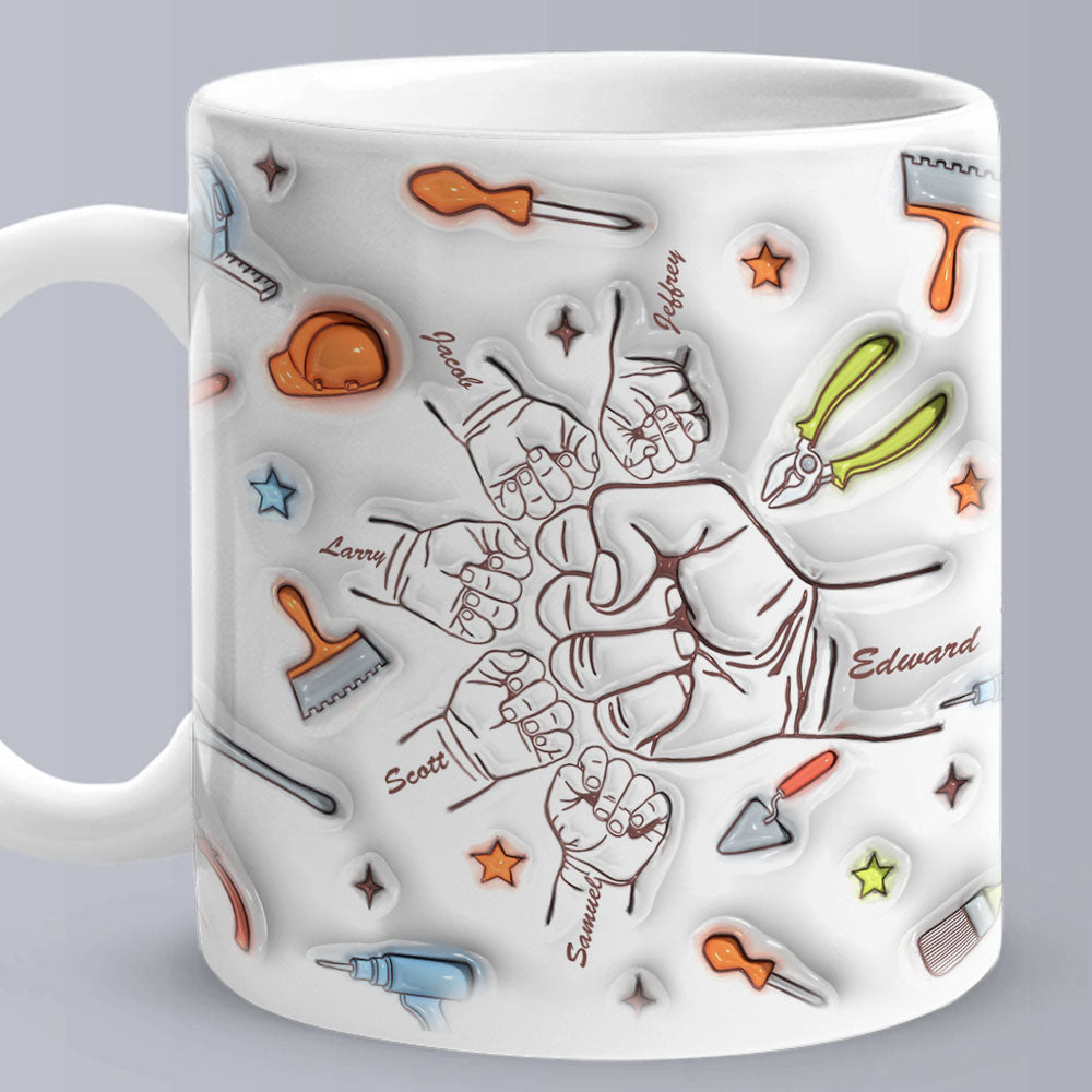 Personalised 3D Fist Bump Names Mug - Custom Gift for Dad & Grandpa