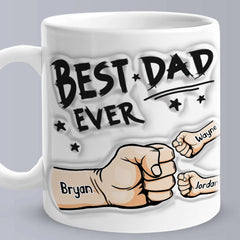 Personalised 3D Inflated Effect Coffee Mug - Best Dad Ever Gift for Father's Day with Custom Names