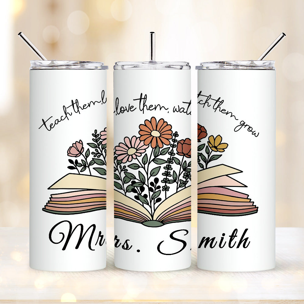 Personalised Wildflowers 20oz Skinny Tumbler with Straw - Custom Teacher Gift