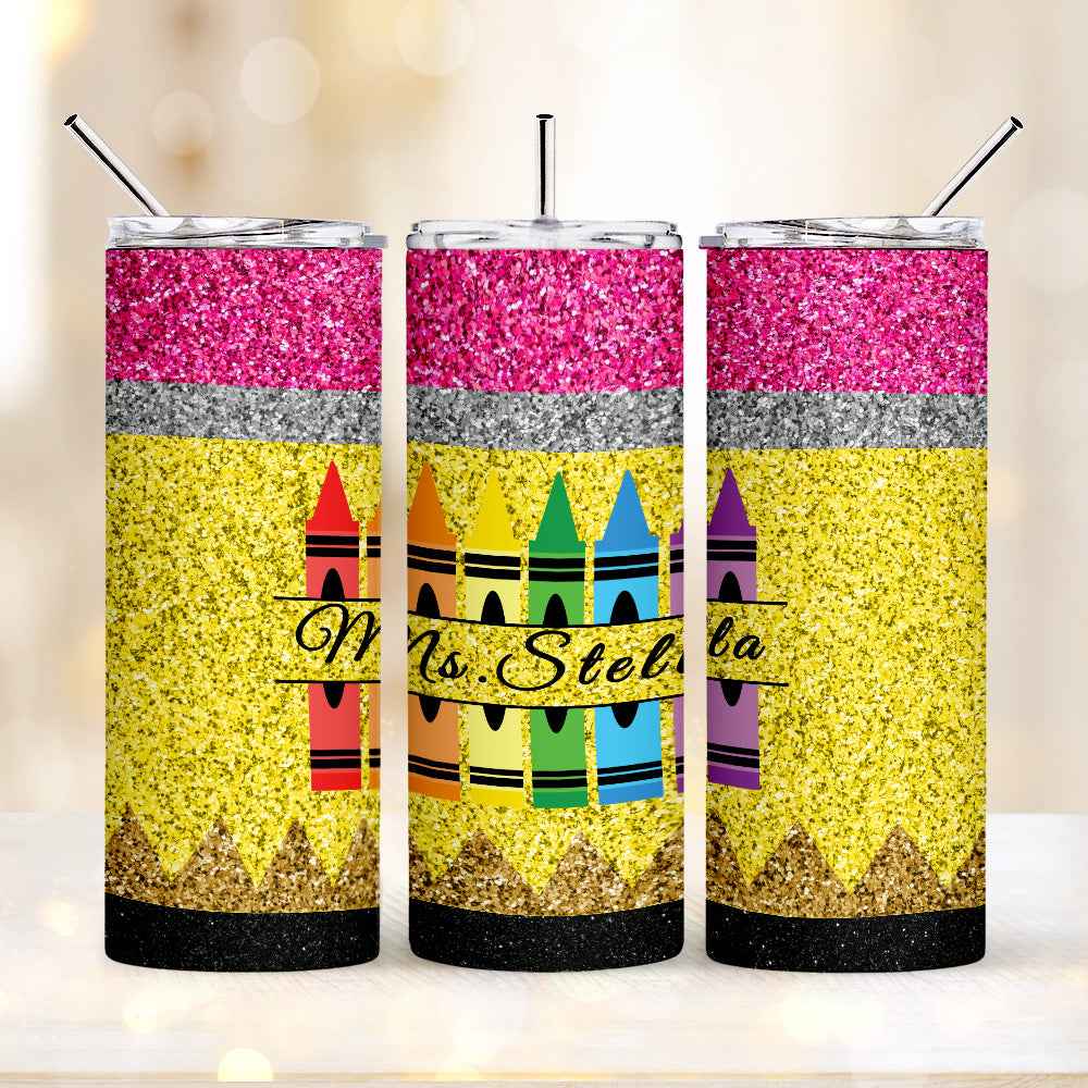 Personalized Glitter Apple 20oz Skinny Tumbler with Straw Back to School Appreciation Gift for Teacher