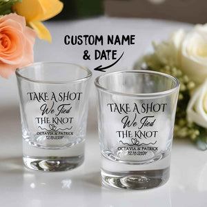 Personalized Take A Shot We Tied the Knot Shot Glasses with Name Set of 2 Bachelor Party Wedding Gift
