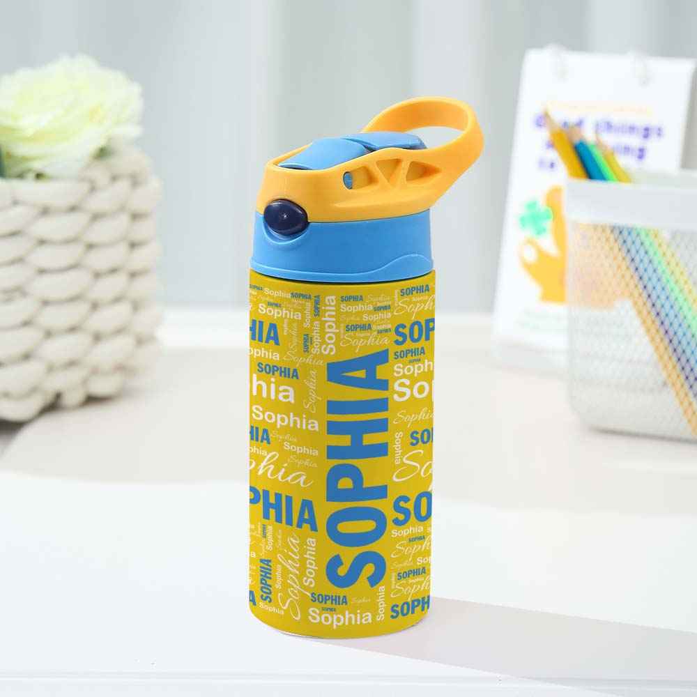 Personalized 12oz Water Bottle with Silicone Straw Name Water Bottle Gift for Kids