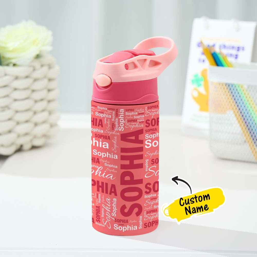 Personalized 12oz Water Bottle with Silicone Straw Name Water Bottle Gift for Kids