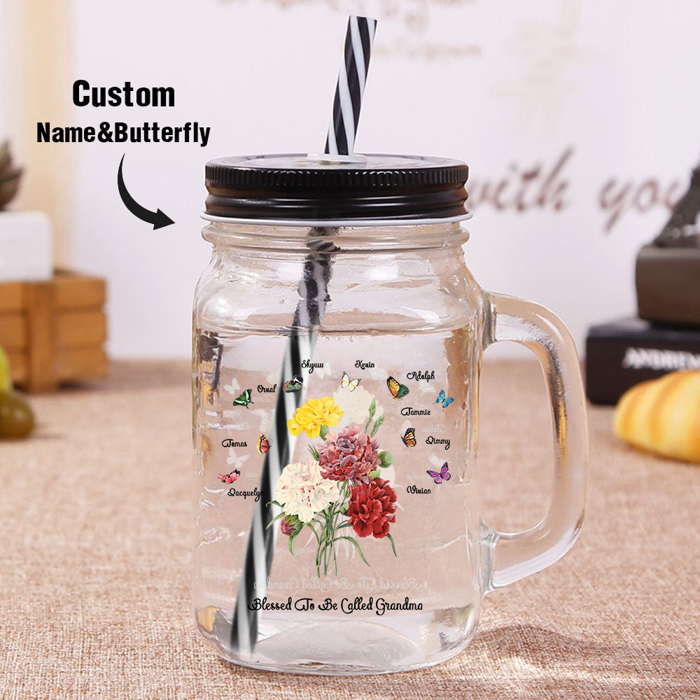 Personalised Birth Butterfly Bouquet Mason Jar - Customisable Birthday Gift for Mum & Grandma