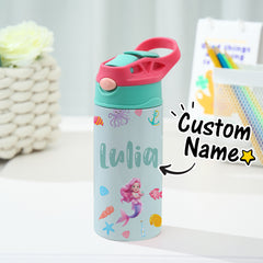 Personalised Mermaid Name Stainless Steel Water Bottle - Children's Day Gift UK