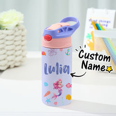Personalised Mermaid Name Stainless Steel Water Bottle - Children's Day Gift UK