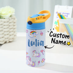 Personalised Rainbow Unicorn Name Stainless Steel Water Bottle | Kids' Gift