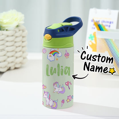 Personalised Rainbow Unicorn Name Stainless Steel Water Bottle | Kids' Gift