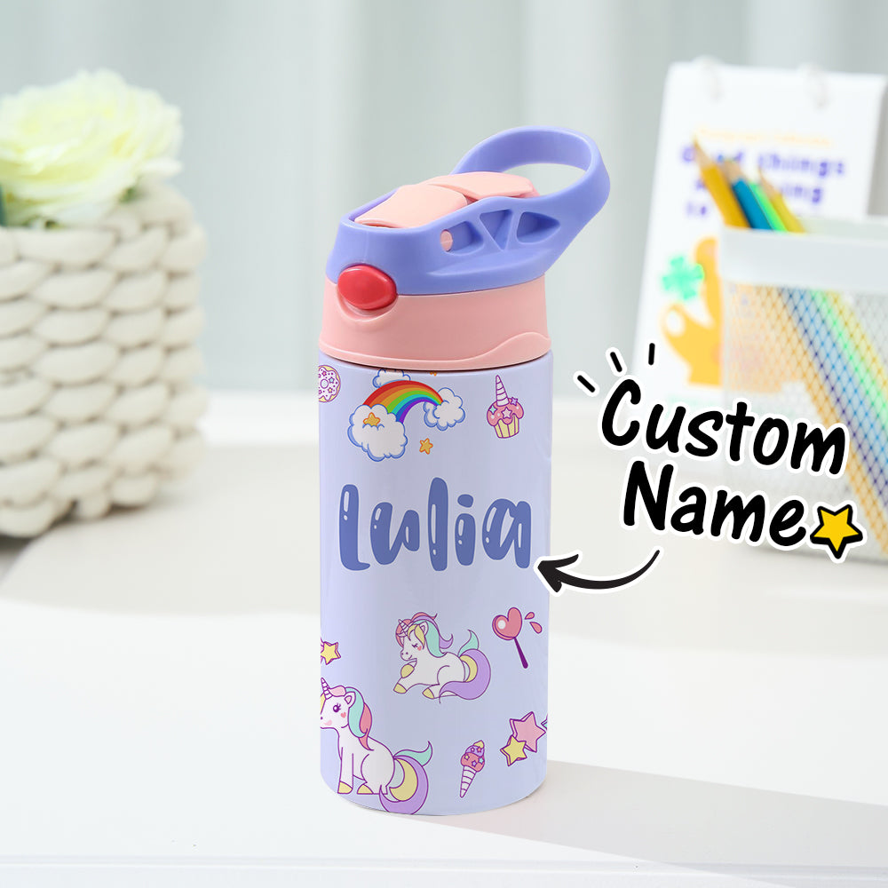 Personalised Rainbow Unicorn Name Stainless Steel Water Bottle | Kids' Gift