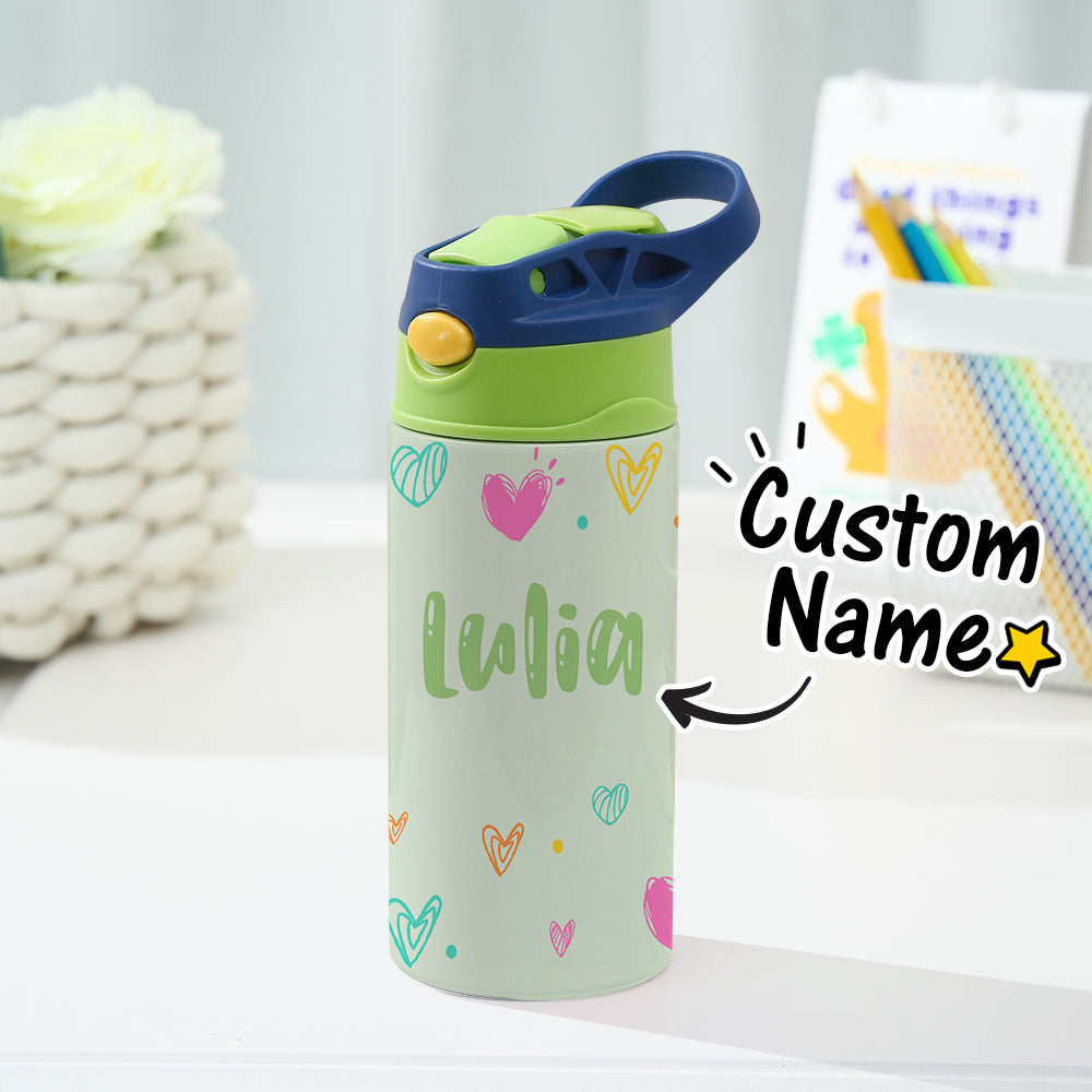 Personalised Name Heart Stainless Steel Water Bottle - Children's Day Gift for Kids