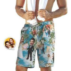 Custom Swim Cool Swimming Trunks With Face Personalized Beach Shorts Wedding Gifts