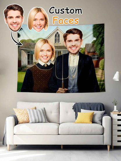 Custom Photo Tapestry – Personalized Faces Wall Hanging Blanket for Home Decor or Gifts
