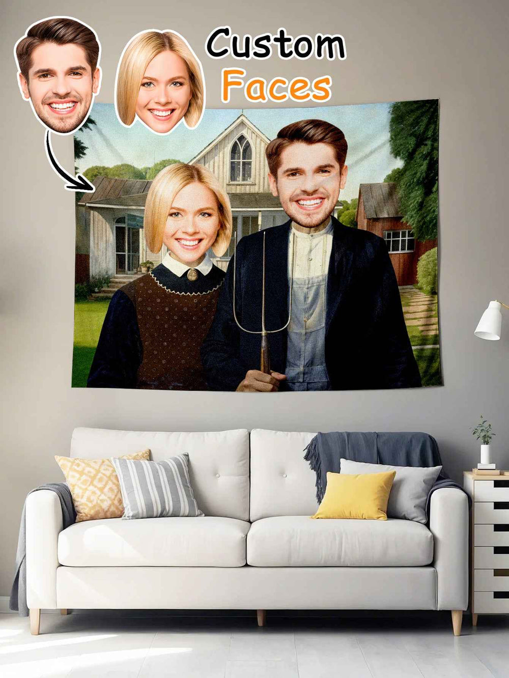 Custom Photo Tapestry – Personalized Faces Wall Hanging Blanket for Home Decor or Gifts