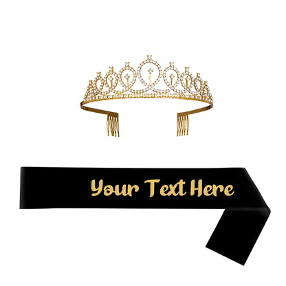 Personalised Sash and Tiara Set | Custom Rhinestone Crown & Sash Party Kit