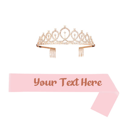 Personalised Sash and Tiara Set | Custom Rhinestone Crown & Sash Party Kit