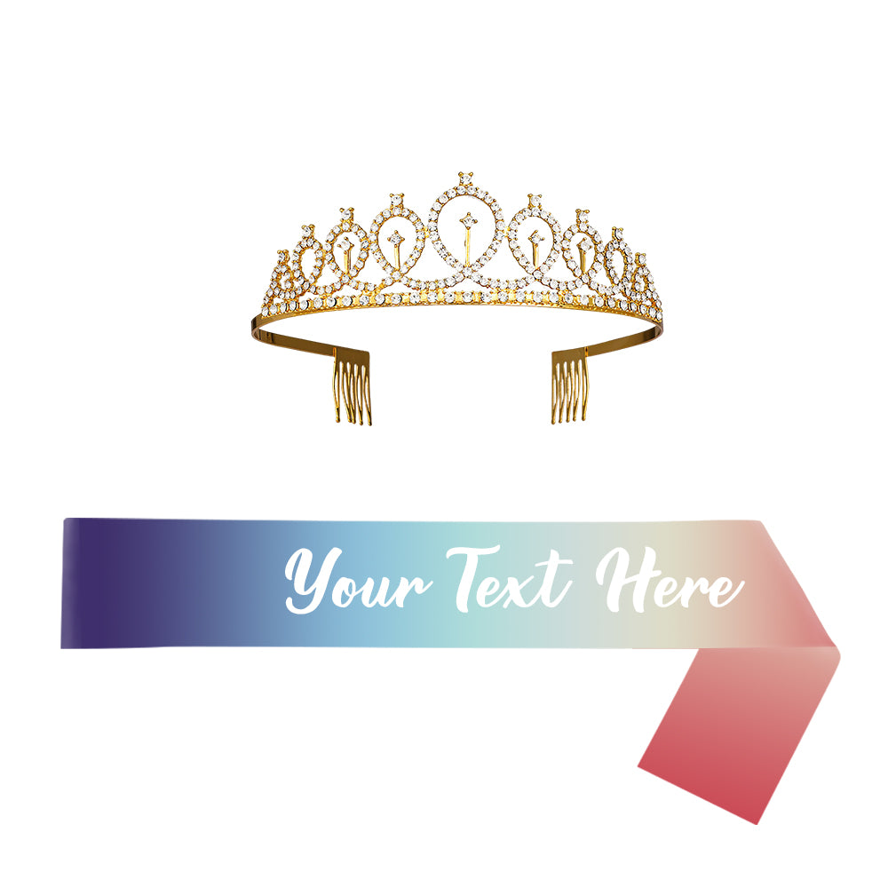 Personalised Sash and Tiara Set | Custom Rhinestone Crown & Sash Party Kit