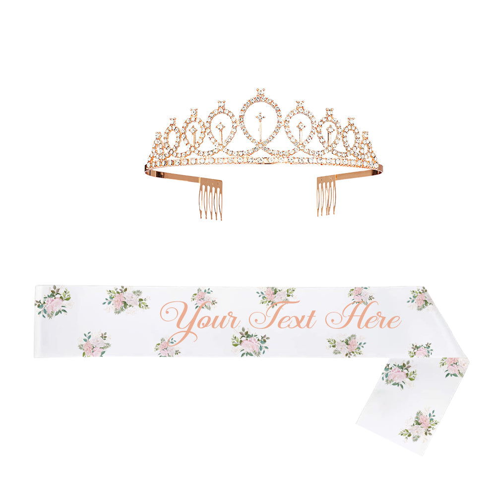 Personalised Sash and Tiara Set | Custom Rhinestone Crown & Sash Party Kit