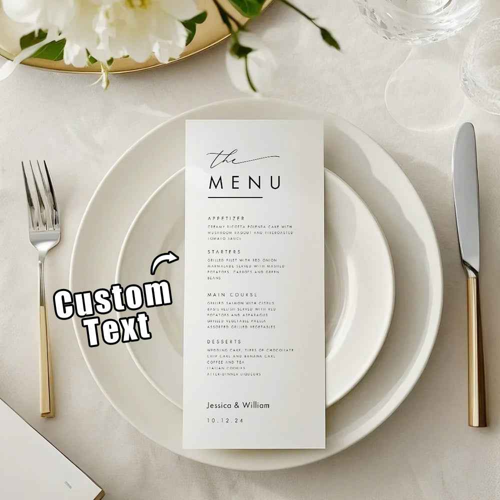 Personalized Minimalist Wedding Menu Card Wedding Dinner Menu