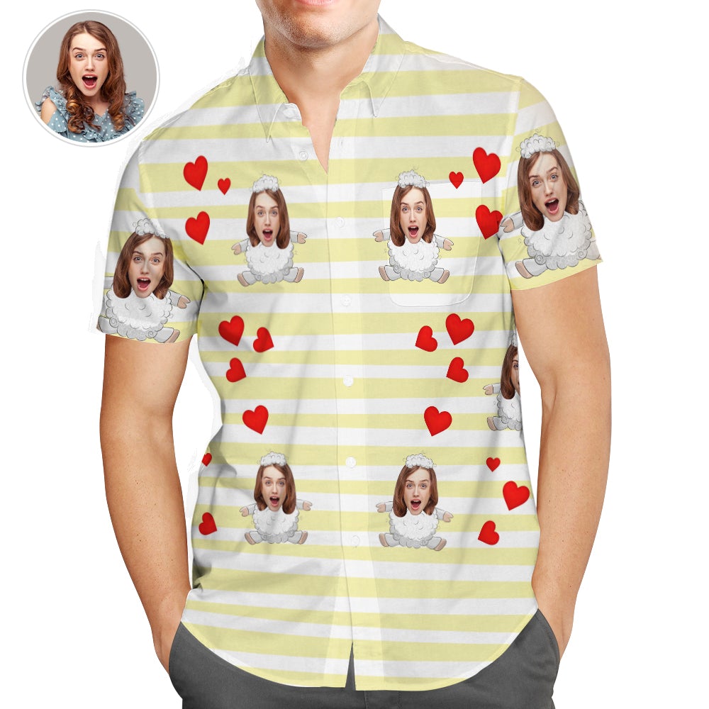 Men’s shirt size chart for Personalised Photo Hawaiian Shirt — check measurements before ordering for the perfect fit; recommended for personalised Valentine’s gifts and casual beach wear