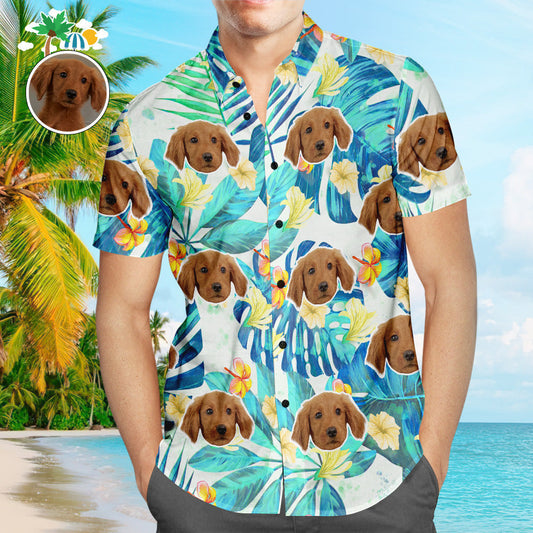 Personalised Face Hawaiian Shirt - men's vintage flower all-over print beach shirt with custom photo print and personalised label