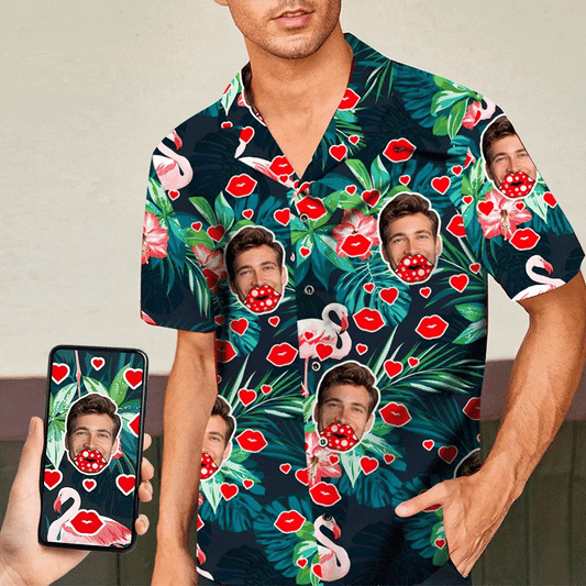 Personalised Hawaiian Shirt — Custom Face Flamingo Floral Beach Shirt