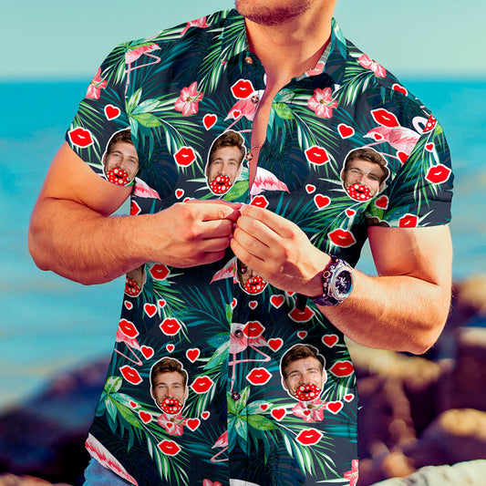 Personalised Hawaiian Shirt — Custom Face Flamingo Floral Beach Shirt
