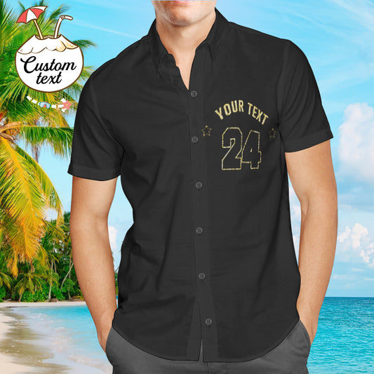 Personalised Hawaiian shirt with custom photo face cut-out, personalised name and team numbers — vibrant Aloha shirt gift for men, groomsmen or dad