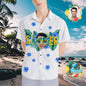 Personalised Photo Aloha Shirt folded view highlighting vivid face and glasses print and neat stitching, perfect novelty personalised gift