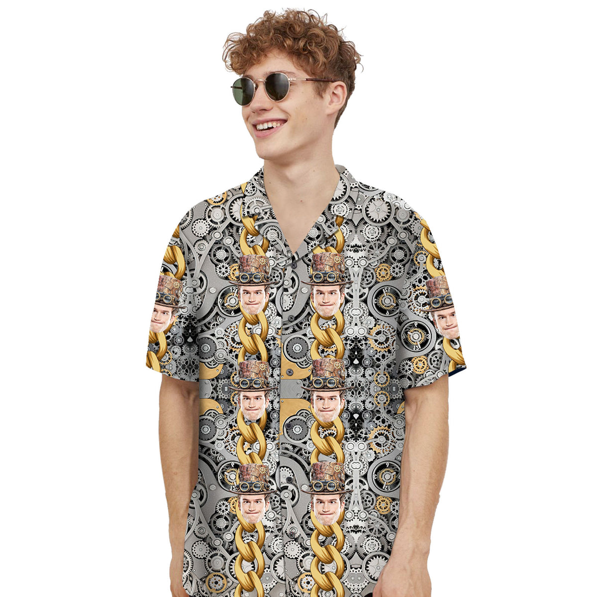 Custom Face Hawaiian Shirt - Personalised Photo & Gold Chain Design