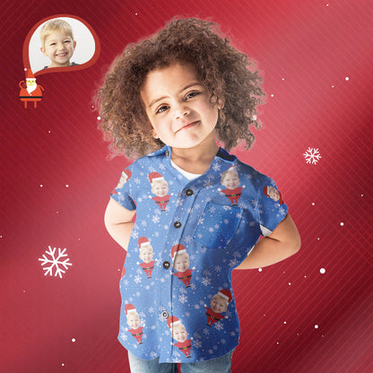 Custom Face Christmas Santa all-over print Hawaiian shirt – front view showing personalised face repeat; ideal personalised family matching outfit and photo gift