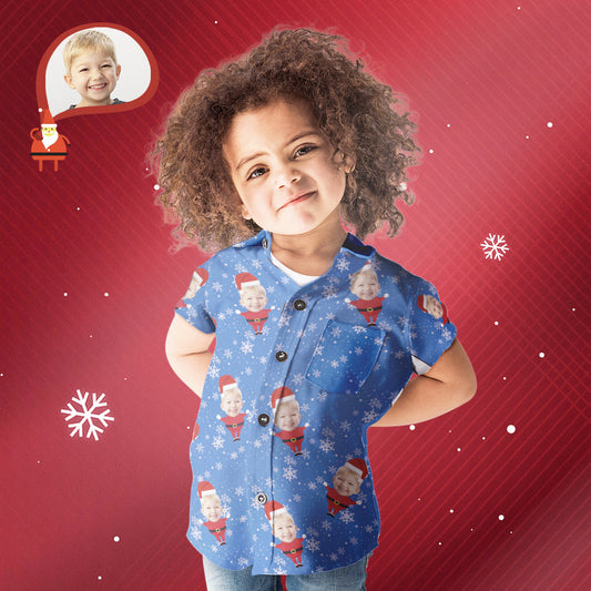 Custom Face Christmas Santa all-over print Hawaiian shirt – front view showing personalised face repeat; ideal personalised family matching outfit and photo gift
