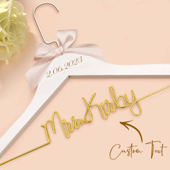 Personalised Wedding Dress Hanger with Custom Text, Name & Date - Elegant Bow Design