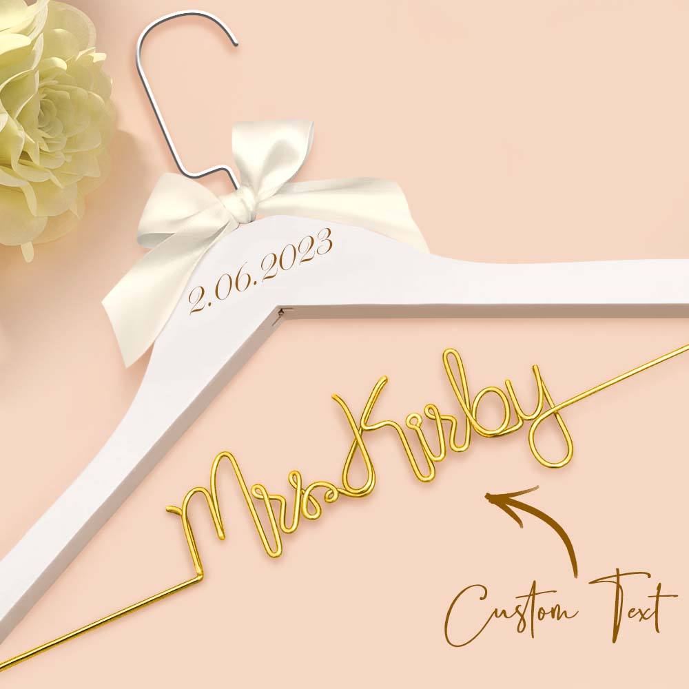 Personalised Wedding Dress Hanger with Custom Text, Name & Date - Elegant Bow Design