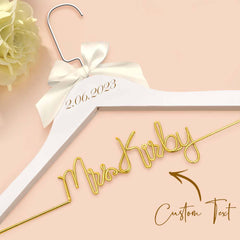 Personalised Wedding Dress Hanger with Custom Text, Name & Date - Elegant Bow Design