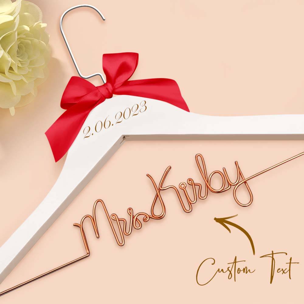 Personalised Wedding Dress Hanger with Custom Text, Name & Date - Elegant Bow Design