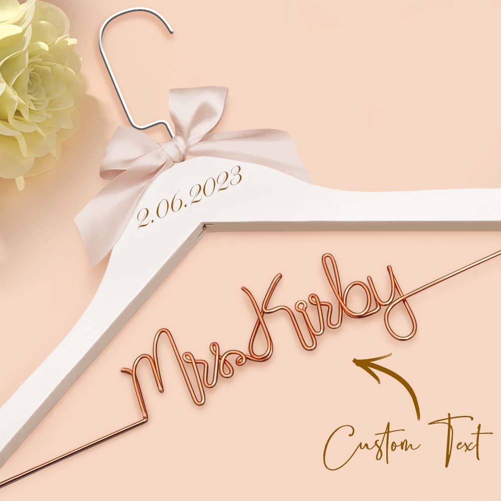 Personalised Wedding Dress Hanger with Custom Text, Name & Date - Elegant Bow Design