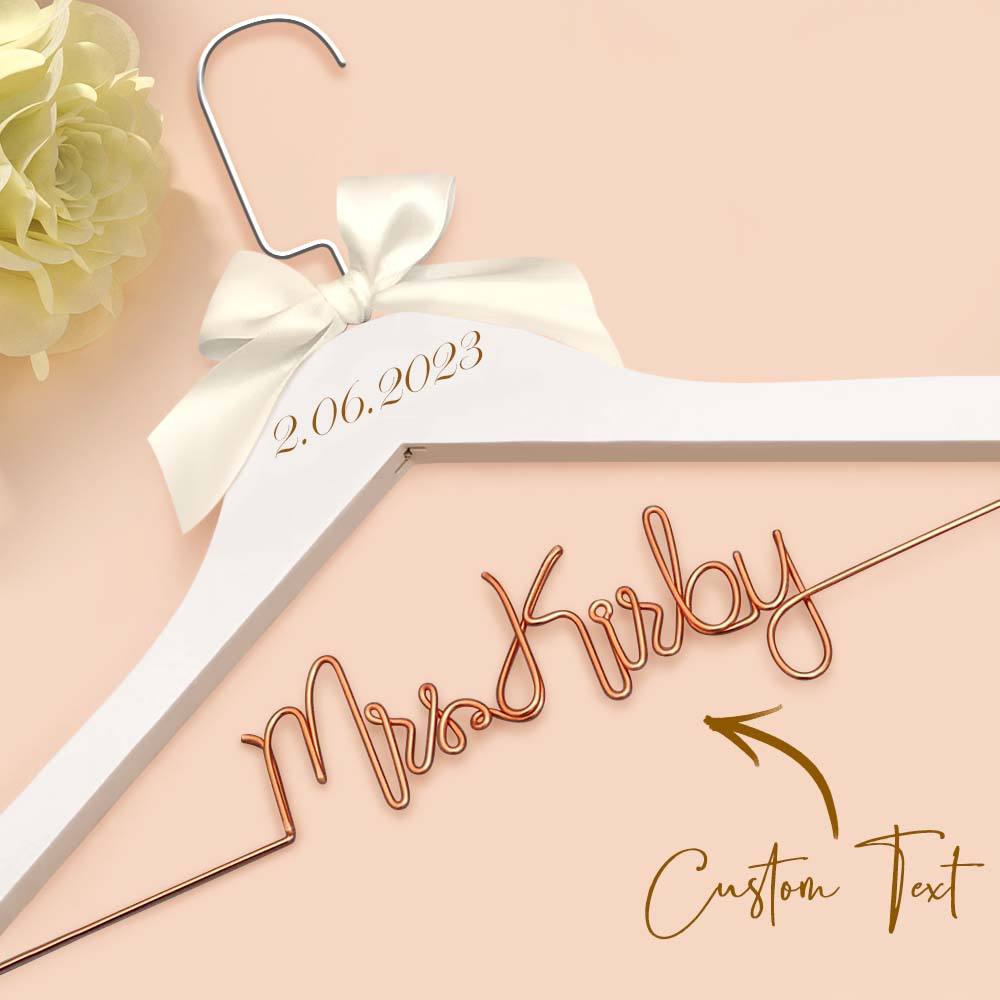 Personalised Wedding Dress Hanger with Custom Text, Name & Date - Elegant Bow Design