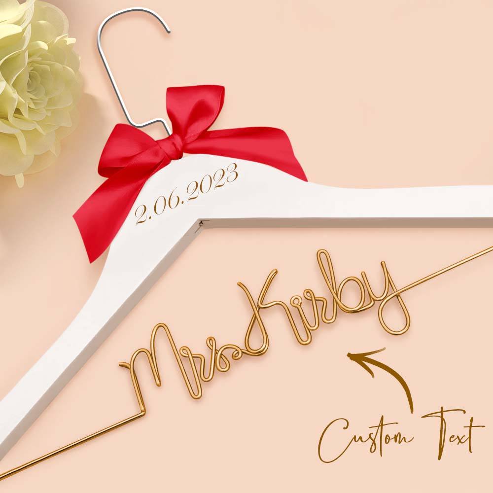 Personalised Wedding Dress Hanger with Custom Text, Name & Date - Elegant Bow Design