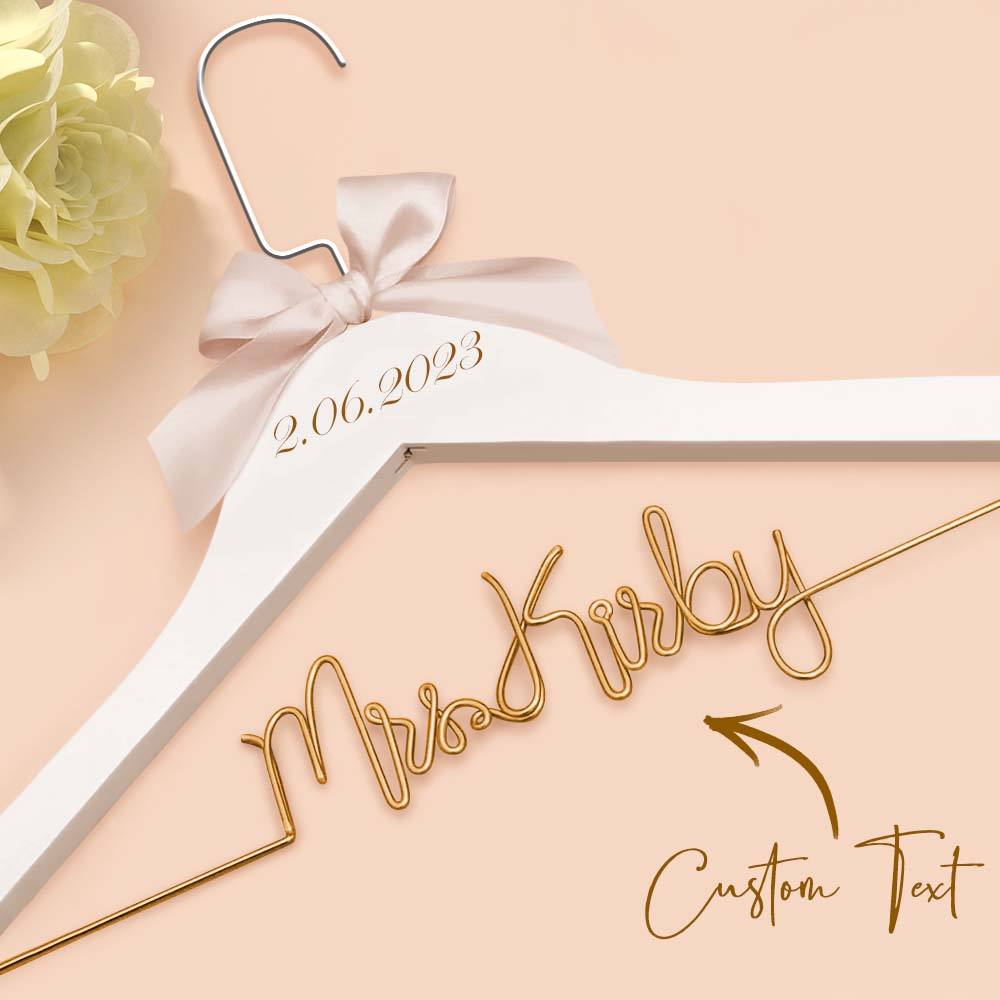 Personalised Wedding Dress Hanger with Custom Text, Name & Date - Elegant Bow Design